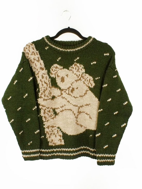 Vintage Sweaters - Vintage Kaalaa Koala Cute Animal Green Knit Wool Sweater
